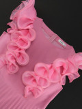 Pink Mesh Ruffles Sleeveless High Waist Pleated Dresses