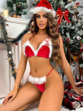 Christmas Red Sexy Lingerie Set with Contrast Fur Trim