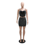 Fashion Cami Top Bodycon Skirt Rhinestone 2PCS Set