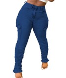 Side Pockets Low Rise Stretch Ruched Denim Pants Women Jeans