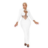 See-Through Mesh Patchwork Long Sleeve Maxi Evening Dress