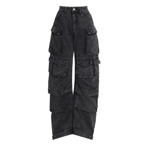 Stylish Multi Pockets Cargo Denim Pants Jeans for Women