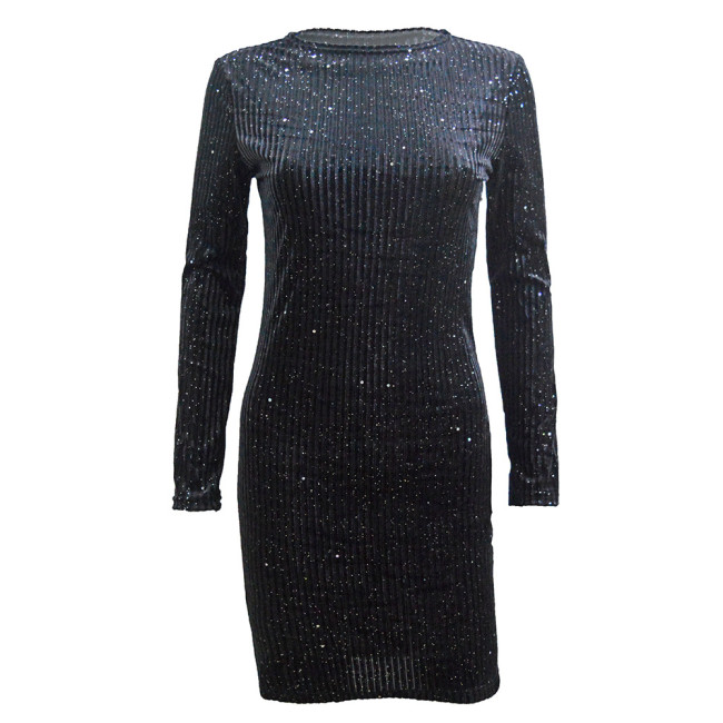 Black Velvet Long Sleeve Sheath Dress