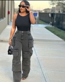 Stylish Multi Pockets Cargo Denim Pants Jeans for Women