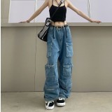 Stylish Multi Pockets Cargo Denim Pants Jeans for Women