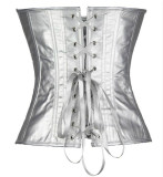 Silver PU Leather Sexy Strapless Lace-Up Corset Top