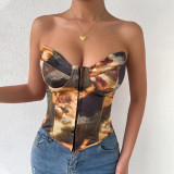 Sexy Strapless Tie Dye Lace-Up Corset Top