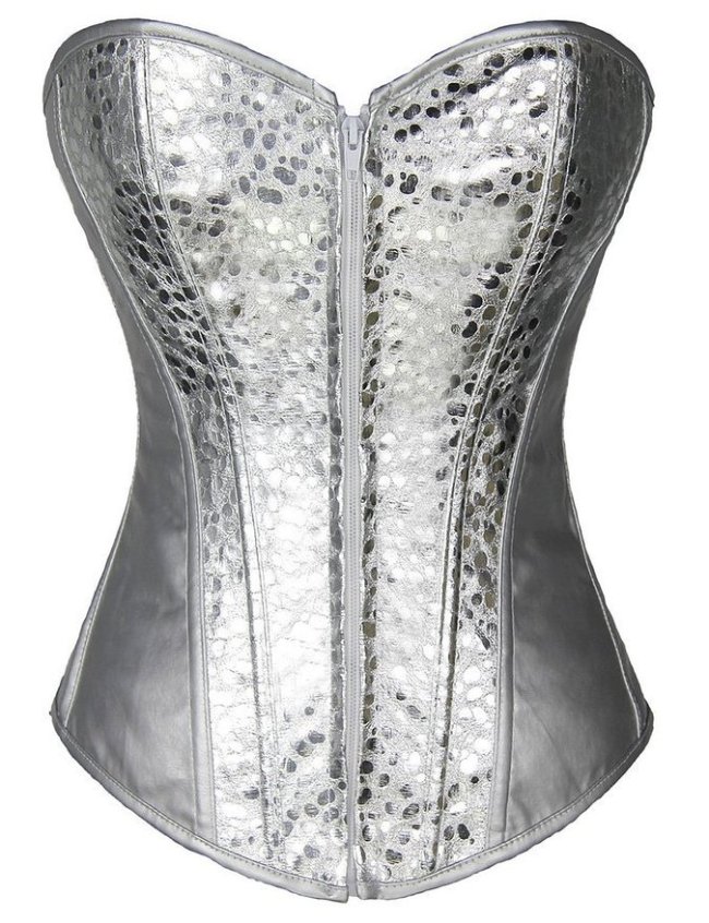 Silver PU Leather Sexy Strapless Lace-Up Corset Top