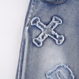 Stylish Letter Patches Denim Pants Jeans for Women