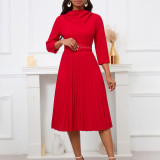 Fashion Chic Elegant Solid Plus Size Pleated Dress