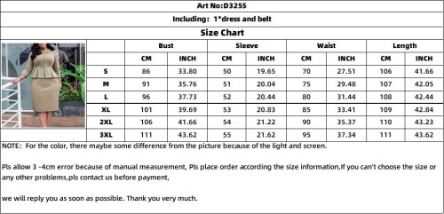 Women's Ruffles High Waist Slim Fit Belted Office Dress