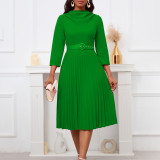 Fashion Chic Elegant Solid Plus Size Pleated Dress