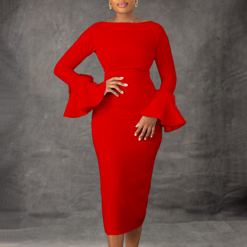 Women's Solid Flare Sleeve Office Lady Bodycon Dress US$ 10.59 -  www.lover-pretty.com