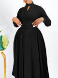 Fashion Chic Keyhole Long Sleeve Pleated African Swing Dress
