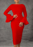 Women's Solid Flare Sleeve Office Lady Bodycon Dress