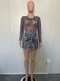 Fashion Mesh Print Bodysuit and Skirt 2PCS Set
