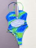 Sexy Hollow Out Tie Dye One-Piece Swimsuit