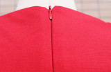 Solid Puff Long Sleeve V Neck Midi Dress