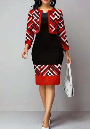 Plus Size Elegant 2-piece Set Sexy Print Tank Dress and Jacket