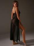 Lace See Through Black Long Slit Night Dress Sexy Lingerie
