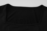 Black Square Neck Long Sleeve Maxi Dress
