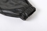Trendy Black PU Leather Long Sleeve Zipper Short Hooded Jacket