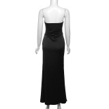 Sexy Black Strapless Slim Maxi Evening Dress for Women