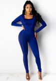 Solid Sports Long Sleeve Fitted Two Piece Pants Set