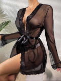 Lace Black Long Sleeve Sexy Sleepping Dress Women Lingerie
