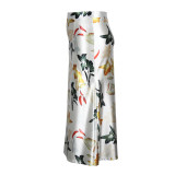 Plus Size Retro Floral Print High Waist Elegant Bodycon Long Skirt