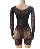 Sexy See-Through High Waist Long Sleeve Tight Fitting Bodycon Jumpsuit