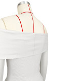 Ribbed Off Shoulder Irregular Top and Bell Bottom Pants 2-piece Set