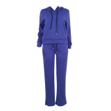 Solid Casual Hoodie Tracksuit Sports Two Piece Pants Set