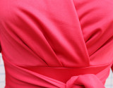 Solid Puff Long Sleeve V Neck Midi Dress