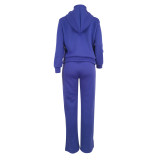 Solid Casual Hoodie Tracksuit Sports Two Piece Pants Set