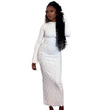 White Long-sleeve Slim Fit Maxi Dress