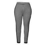 Houndstooth Print Pants Black Striped Splicing High Waist Pencil Trousers