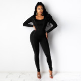 Solid Sports Long Sleeve Fitted Two Piece Pants Set