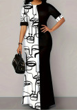 Printed Contrast Short Sleeve Round Neck Maxi Dress