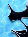 Black & White Hollow Out Contrast One Piece Swimsuit
