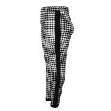 Houndstooth Print Pants Black Striped Splicing High Waist Pencil Trousers