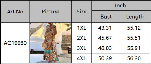 Plus Size V Neck Leopard Print Long Sleeve Maxi Dress