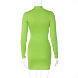 Solid Ruched Long Sleeve Bodycon Dress