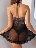 Black Embroidered Lace Night Dress Sexy Lingerie