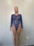 Fashion Mesh Print Bodysuit and Skirt 2PCS Set