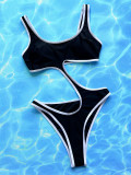 Black & White Hollow Out Contrast One Piece Swimsuit