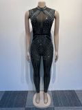 Sexy Rhinestone Sleeveless See-Through Bodycon Jumpsuit