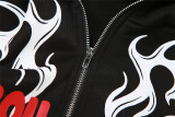 Fashion Casual Print Zipper Crop Top High Waisted Shorts 2PCS Set