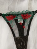 Sexy Mesh Embroidery See-Through Multi-Colored Sexy Lingerie Bra and Pantie Set For Women