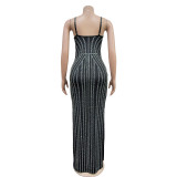 Solid Rhinestone Cami Slim Party Maxi Dress